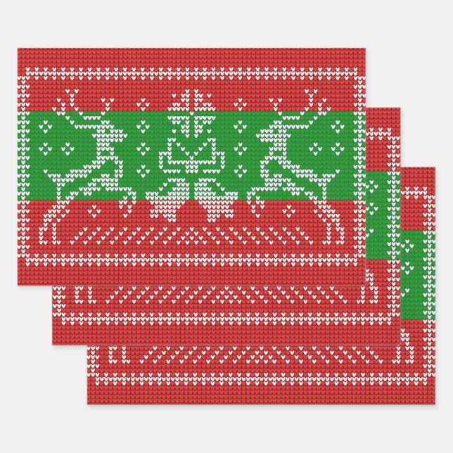 Feuille De Papier Cadeau Vilain chandail cloches Xmas rennes crochet (Lot)