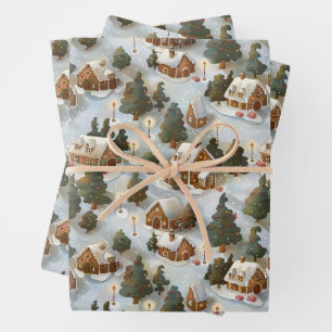 Feuille De Papier Cadeau Village de pain d'épices de Noël sans fin
