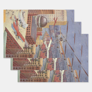 Feuille De Papier Cadeau Ville de science-fiction vintage, Steam Punk victo