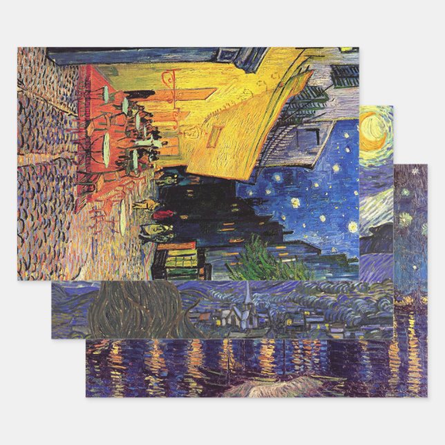 Feuille De Papier Cadeau Vincent van Gogh 3 différentes Starry Night Scenes (Lot)
