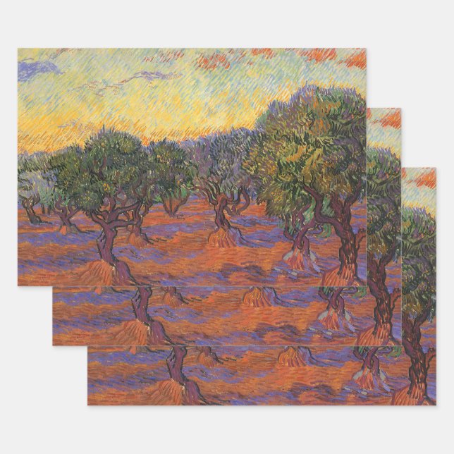 Feuille De Papier Cadeau Vincent van Gogh - Oliveraie, ciel orange (Lot)