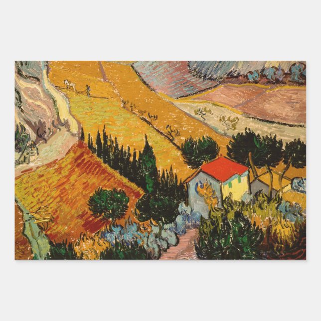Feuille De Papier Cadeau Vincent van Gogh - Paysage, Maison et Plowman (Devant)