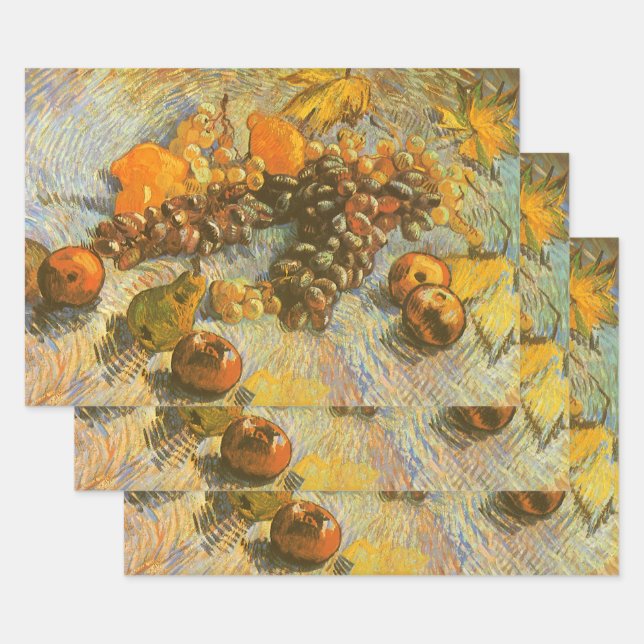 Feuille De Papier Cadeau Vincent van Gogh - Pommes, poires, citrons, raisin (Lot)