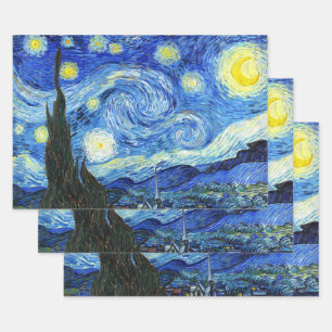 Feuille De Papier Cadeau Vincent Van Gogh Starry Nuit Bleu jaune