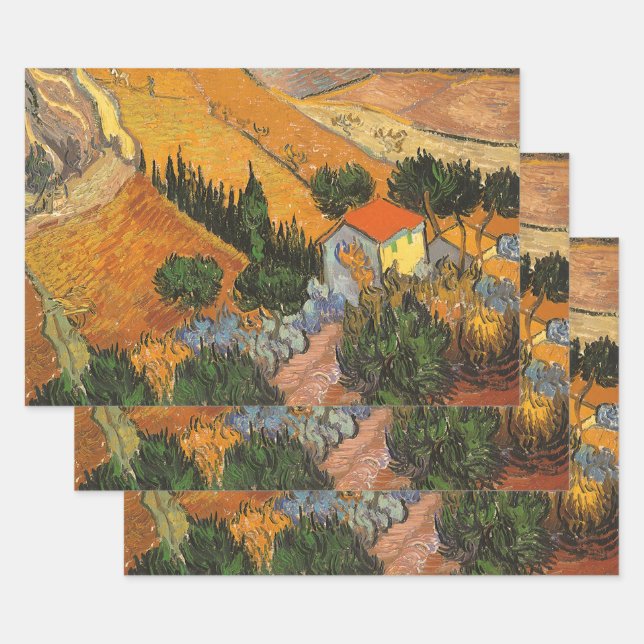Feuille De Papier Cadeau Vincent van Gogh - Vallée avec Plowman (Lot)