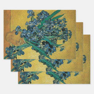 Feuille De Papier Cadeau Vincent van Gogh - Vase avec iris Fond jaune