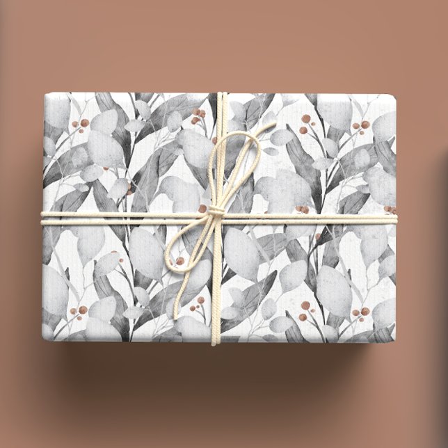 Feuille De Papier Cadeau Vins blancs d'hiver Aquarelle Botanique (Créateur téléchargé)