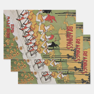 Feuille De Papier Cadeau Vintage Art Nouveau, Bicycle tandem à roulements