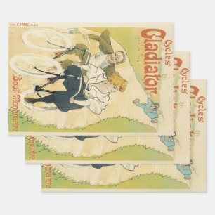 Feuille De Papier Cadeau Vintage Art Nouveau, Bicyclettes Gladiator Cycles