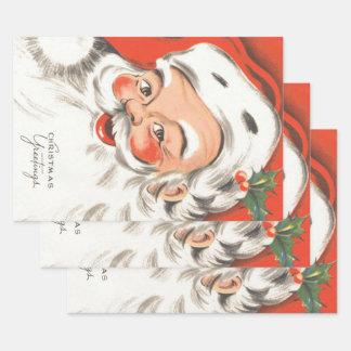 Feuille De Papier Cadeau Vintage Christmas, Jolly Santa Claus with Smile