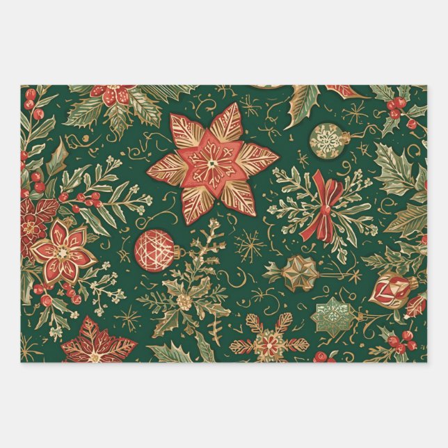 Feuille De Papier Cadeau Vintage Christmas Pattern - Wrapping Paper Sheets (Devant)