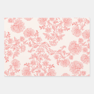 Feuille De Papier Cadeau Vintage Coral Floral Wrapping Paper Sheet set of 3