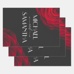 Feuille De Papier Cadeau Vintage écarlate rouge rose pétale mariage