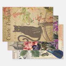Vintage Éphemera Français Collage Découpage Trois