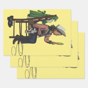 Feuille De Papier Cadeau Vintage fille Cowgirl à l'air miroir Elle est si v