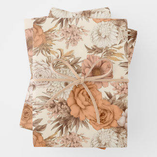 Feuille De Papier Cadeau Vintage Floral Antique Crème Pêche Boho Fleur sauv