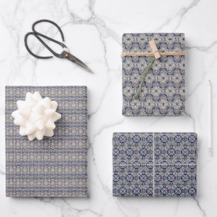 Feuille De Papier Cadeau Vintage Floral Bleu Blanc Carrelage portugais