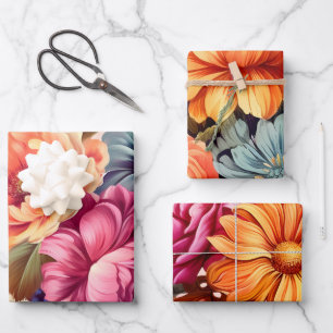 Feuille De Papier Cadeau Vintage floral coloré en gras inspiré