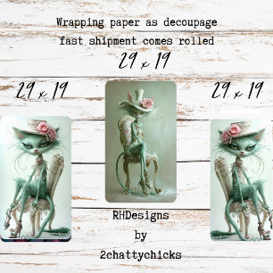 Feuille De Papier Cadeau Vintage Gatsby Chats Sage Découpage vert