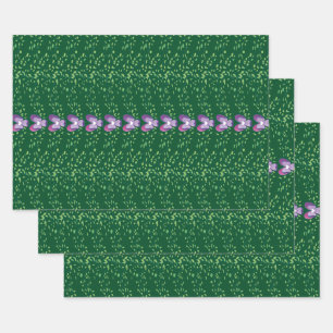 Feuille De Papier Cadeau Vintage Green Floral Violets fond d'écran motif