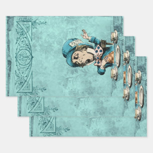 Feuille De Papier Cadeau Vintage Green Mad Hatter au pays des merveilles