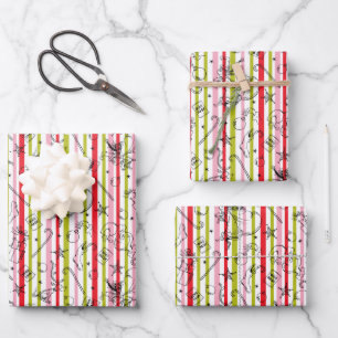 Feuille De Papier Cadeau Vintage Grinch Christmas Stipe Motif