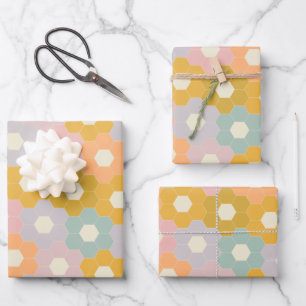 Feuille De Papier Cadeau Vintage Hexagon Flower Motif en Pastel