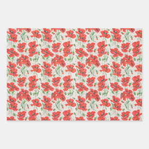 Feuille De Papier Cadeau Vintage modèle floral du pavot rouge