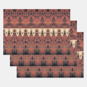 Feuille De Papier Cadeau Vintage Motif Tribal rouille Orange Taureau