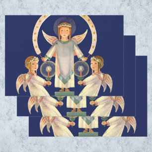 Feuille De Papier Cadeau Vintage Noël, anges scandinaves de Santa Lucia