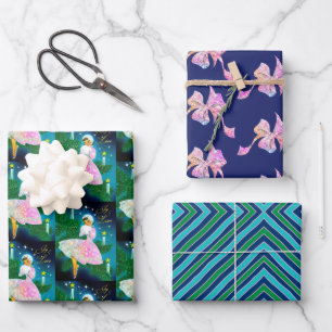 Feuille De Papier Cadeau Vintage Noël chandelle fille iridescente parties s