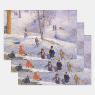 Feuille De Papier Cadeau Vintage Noël, Dortoir, Central Park Glackens
