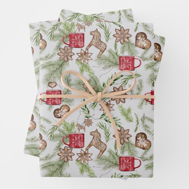 Feuille De Papier Cadeau Vintage Noël mignonne Motif scandinave (En situation)