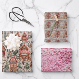 Feuille De Papier Cadeau Vintage Noël Village en bois