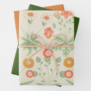 Feuille De Papier Cadeau Vintage orange, vert et Motif marguerrier