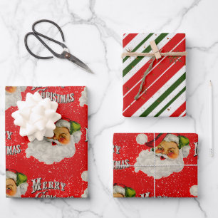 Feuille De Papier Cadeau Vintage Père Noël Cheer