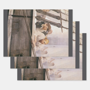 Feuille De Papier Cadeau Vintage Pirates Brig Pacte dans un brouillard par 