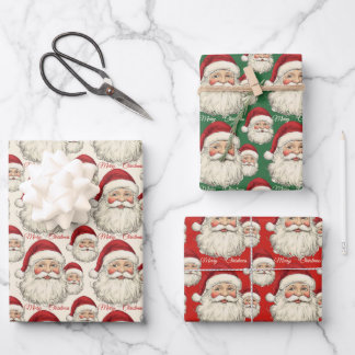 Feuille De Papier Cadeau Vintage Retro souriant visage Père Noël