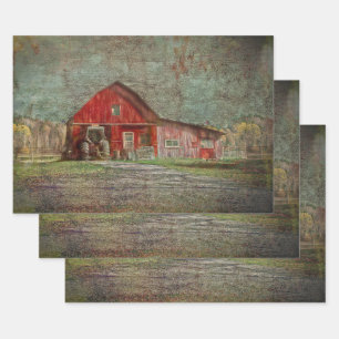 Feuille De Papier Cadeau Vintage Rustique Vieux Rouge Texture Grange