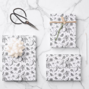 Feuille De Papier Cadeau Vintage Tropical Fruit Lemon Floral