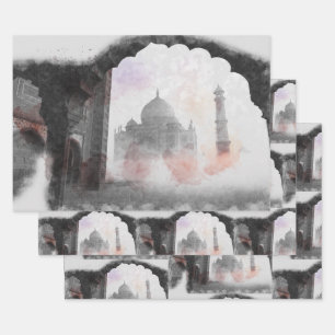 Feuille De Papier Cadeau Vintage voyage de carte postale Taj Mahal