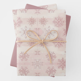 Feuille De Papier Cadeau Vintage Watercolor Pink Winter Snowflake Christmas