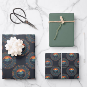 Feuille De Papier Cadeau Vintage Wilderness Sunset Polka Dot Mandala