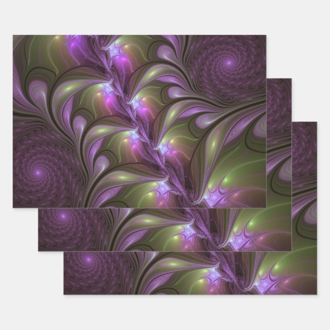 Feuille De Papier Cadeau Violet Abstrait violet violet kaki fractal (Lot)