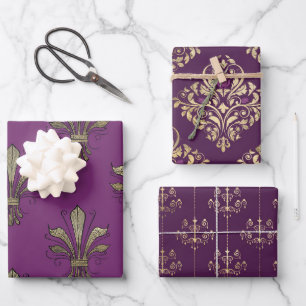 Feuille De Papier Cadeau Violet et Or Paris thème
