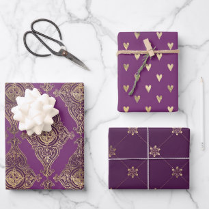 Feuille De Papier Cadeau Violet et Or sur le thème de Paris