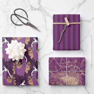 Feuille De Papier Cadeau Violet et Or sur le thème de Paris