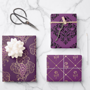 Feuille De Papier Cadeau Violet et Or thème Paris