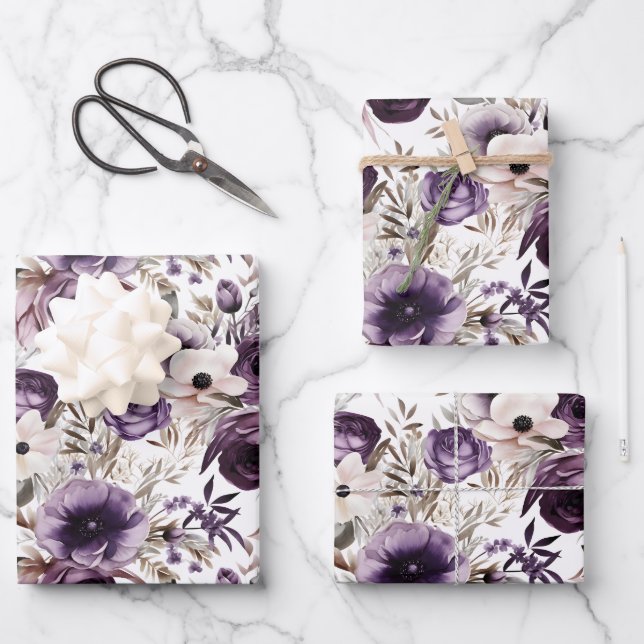 Feuille De Papier Cadeau Violet Floral (Recto)