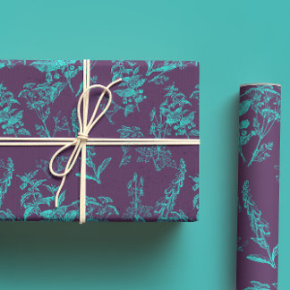 Feuille De Papier Cadeau Violet foncé et bleu clair Poison Flower Line Art